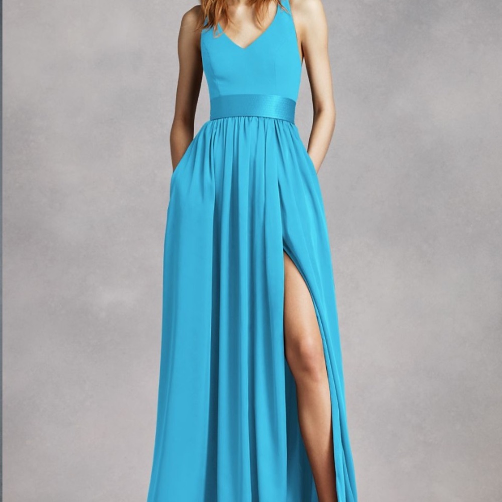 An Malibu V Neck Halter Gown with Sash